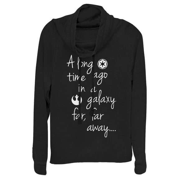 Junior's Star Wars A Time Ago in a Galaxy Far Far Away  Cowl Neck Sweatshirt Black Medium
