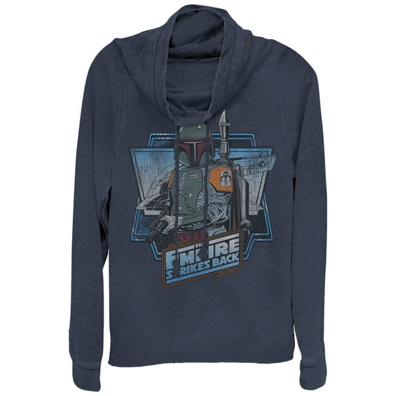Junior's Star Wars Boba Fett Cowl Neck Sweatshirt Navy Blue Large
