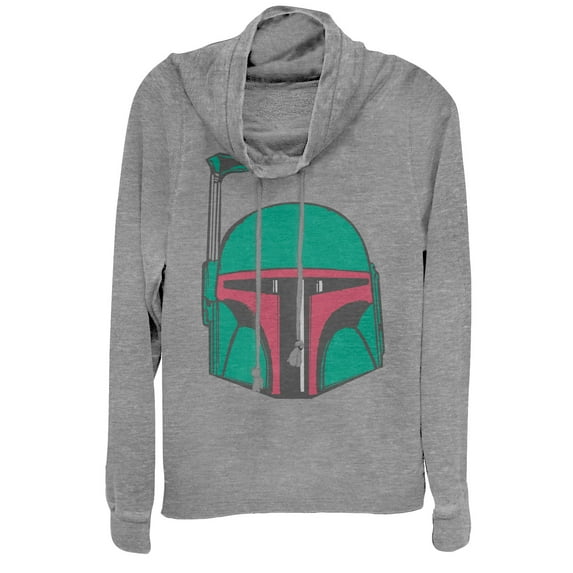 Junior's Star Wars Boba Fett Helmet Cowl Neck Sweatshirt Gray Heather Medium