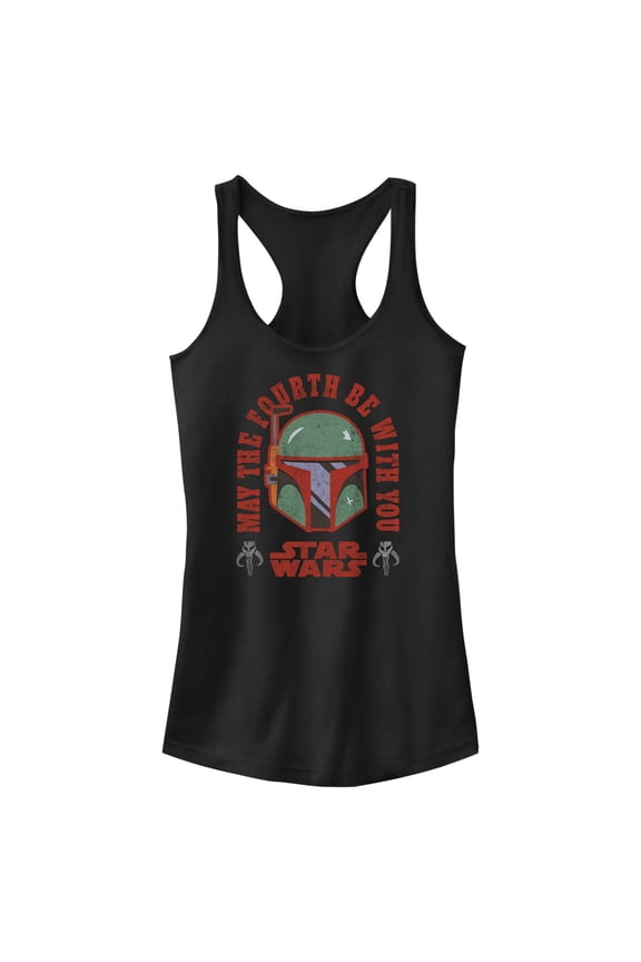Junior's Star Wars Boba Fett May the Fourth Be With You Racerback Tank Top Black Medium