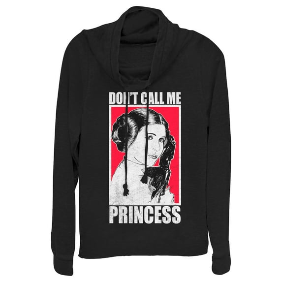 Junior's Star Wars Bold Don't Call Me Princess Leia Cowl Neck Sweatshirt Black X Small