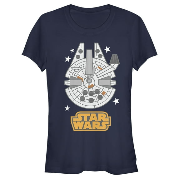 Junior's Star Wars Cartoon Millennium Falcon Graphic Tee Navy Blue Small