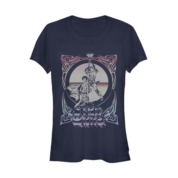 Junior's Star Wars Celtic Frame Luke & Leia Graphic Tee Navy Blue Large
