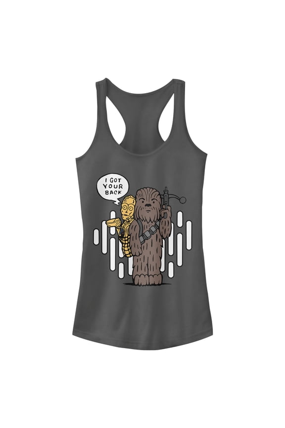 Junior's Star Wars Chewie and C-3PO Got Your Back Racerback Tank Top Charcoal Large