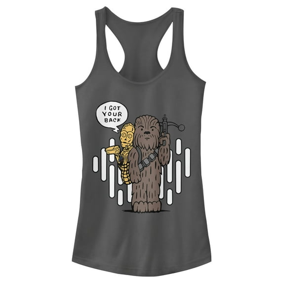 Junior's Star Wars Chewie and C-3PO Got Your Back Racerback Tank Top Charcoal X Small