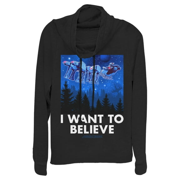 Junior's Star Wars Christmas AT-AT Reindeer  Cowl Neck Sweatshirt Black 3X Large