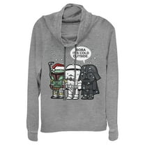 Junior's Star Wars Christmas Boba It's Cold Outside  Cowl Neck Sweatshirt Gray Heather Large