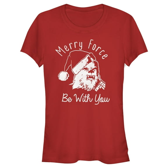 Junior's Star Wars Christmas Chewie Merry Force Graphic Tee Red Small