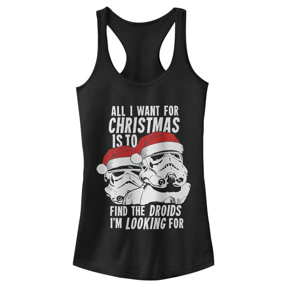 Junior's Star Wars Christmas Droids Looking Wish Racerback Tank Top Black Large