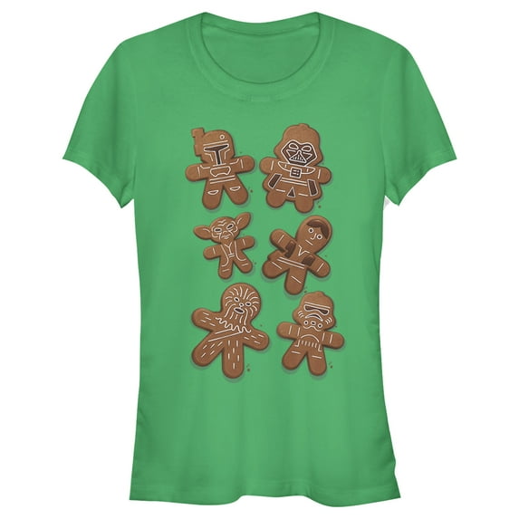 Junior's Star Wars Christmas Gingerbread Cookies Graphic Tee Kelly Green Medium