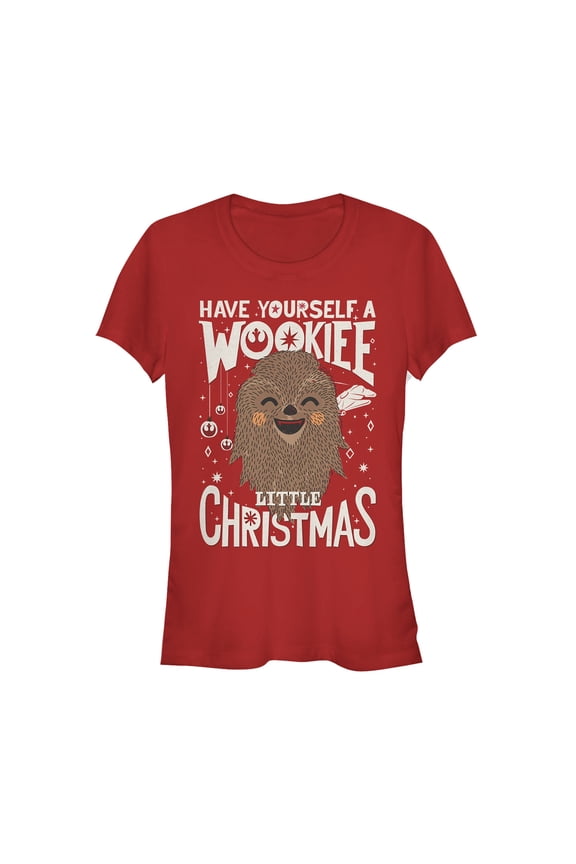 Junior's Star Wars Christmas Have Yourself a Wookie  Graphic Tee Red Large