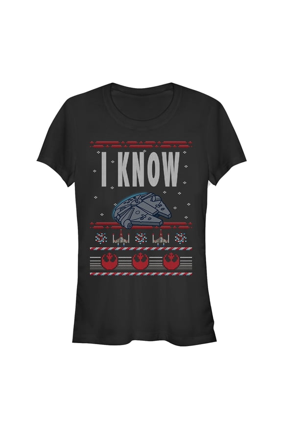 Junior's Star Wars Christmas I Know Quote Graphic Tee Black Small