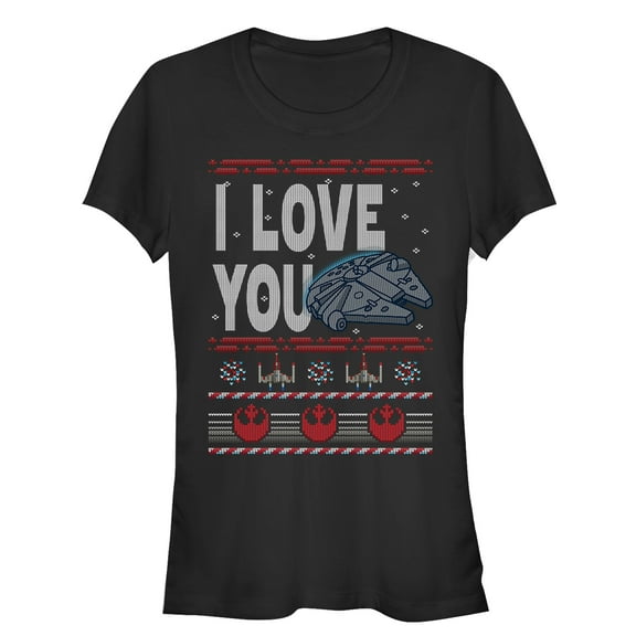 Junior's Star Wars Christmas I Love You Quote  Graphic Tee Black Large