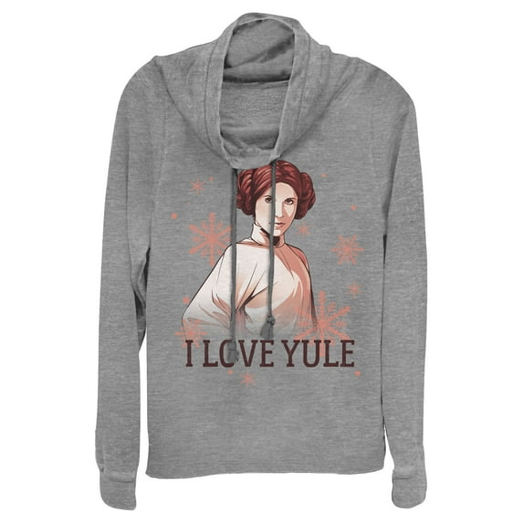 Junior's Star Wars Christmas Leia Love Yule Cowl Neck Sweatshirt Gray Heather 3X Large