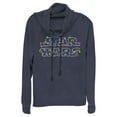 thumbnail image 1 of Junior's Star Wars Christmas Logo String Lights Cowl Neck Sweatshirt Navy Blue 4X Large, 1 of 3