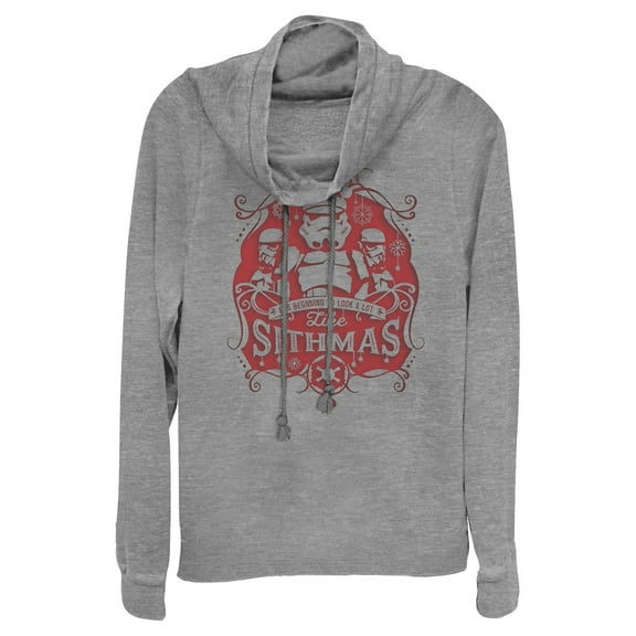 Junior's Star Wars Christmas Looking Like Sithmas  Cowl Neck Sweatshirt Gray Heather Large