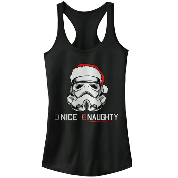 Junior's Star Wars Christmas Stormtrooper Naughty List Racerback Tank Top Black 2X Large
