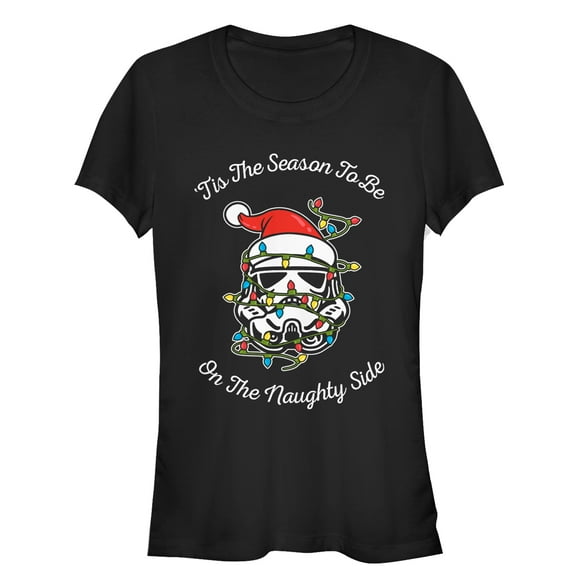 Junior's Star Wars Christmas Stormtrooper Naughty Side  Graphic Tee Black Medium