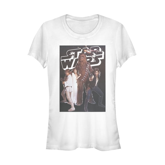 Junior's Star Wars Classic Movie Poster Scene Graphic Tee White Medium