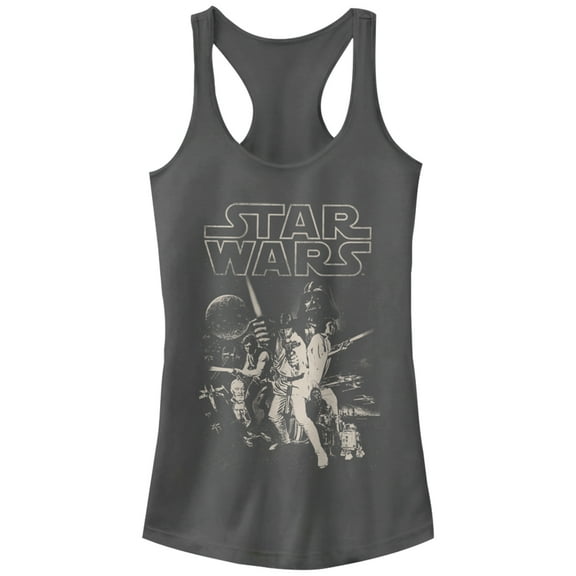 Junior's Star Wars Classic Poster  Racerback Tank Top Charcoal Large
