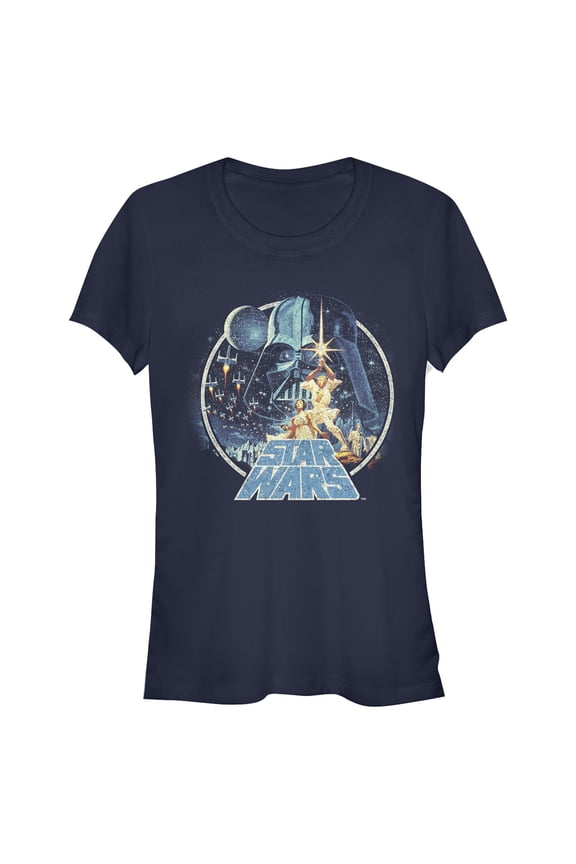 Junior's Star Wars Classic Scene Circle Graphic Tee Navy Blue Medium