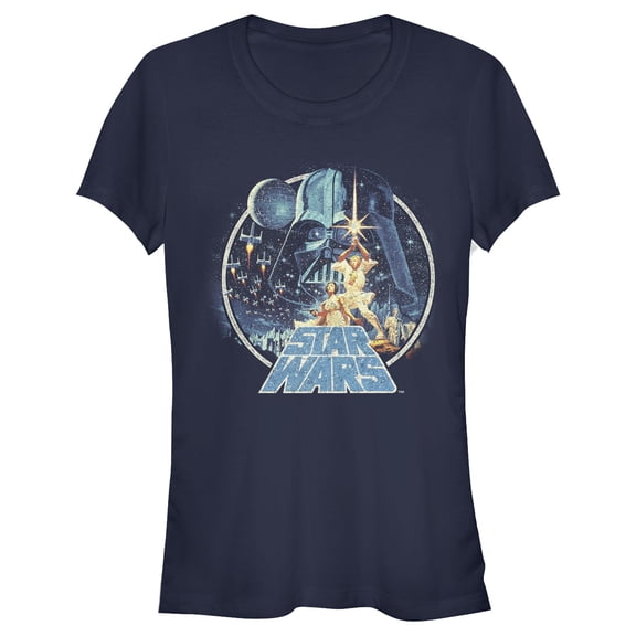 Junior's Star Wars Classic Scene Circle  Graphic Tee Navy Blue Small