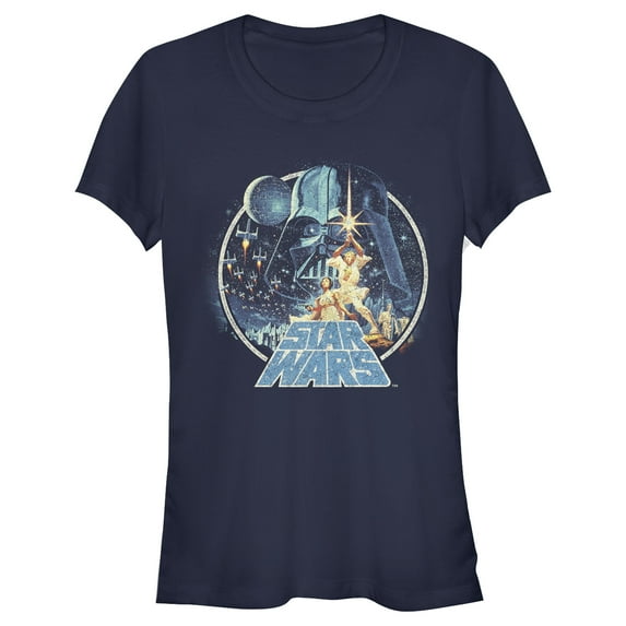 Junior's Star Wars Classic Scene Circle Graphic Tee Navy Blue X Large