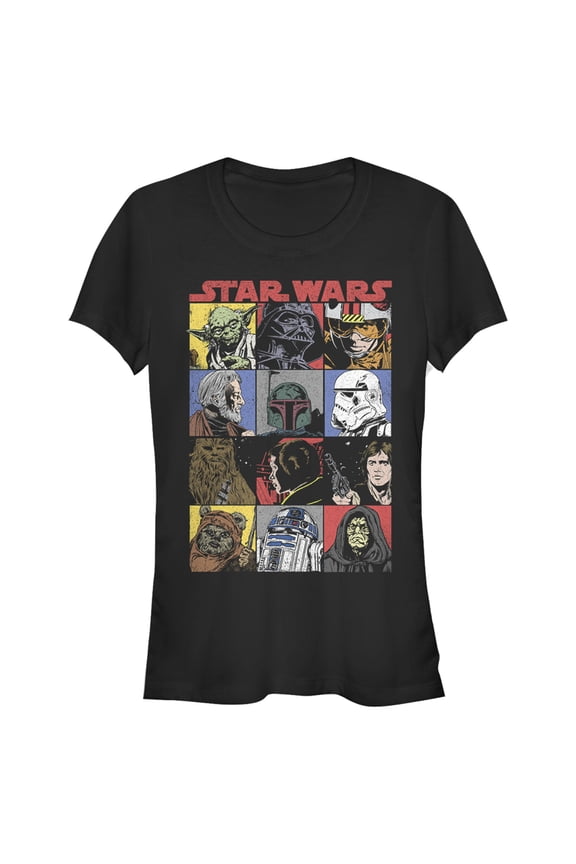 Junior's Star Wars Comic Strip Cartoon Group Graphic Tee Black Large