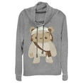 thumbnail image 1 of Junior's Star Wars Cute Cartoon Ewok Cowl Neck Sweatshirt Gray Heather Large, 1 of 3