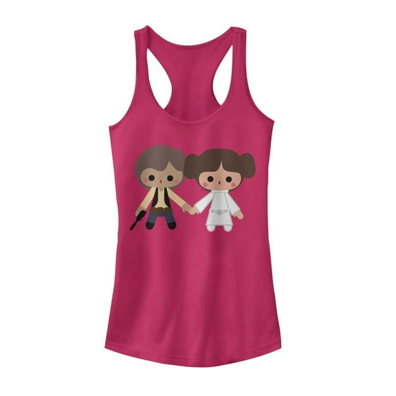 Junior's Star Wars Cute Cartoon Kawaii Han Leia Love  Racerback Tank Top Dark Pink Small