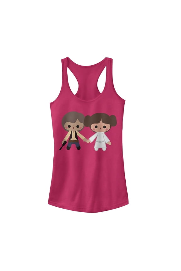 Junior's Star Wars Cute Cartoon Kawaii Han Leia Love Racerback Tank Top Dark Pink Small