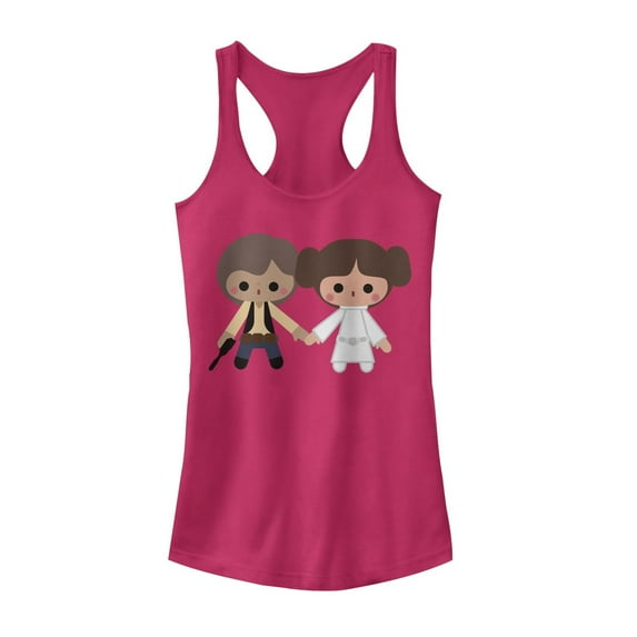 Junior's Star Wars Cute Cartoon Kawaii Han Leia Love Racerback Tank Top Dark Pink X Large