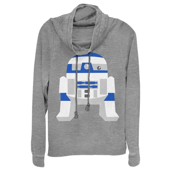 Junior's Star Wars Cute Cartoon R2-D2  Cowl Neck Sweatshirt Gray Heather X Small
