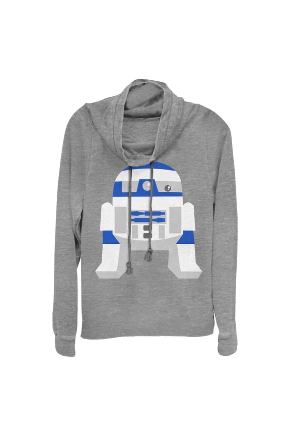 Junior's Star Wars Cute Cartoon R2-D2 Cowl Neck Sweatshirt Gray Heather X Small