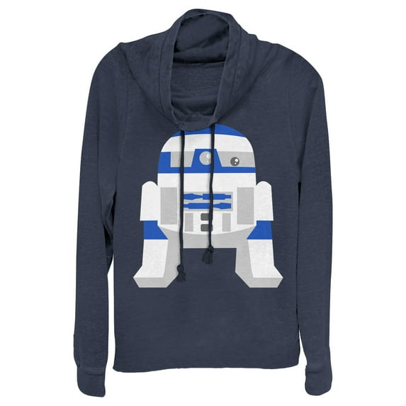 Junior's Star Wars Cute Cartoon R2-D2 Cowl Neck Sweatshirt Navy Blue Medium