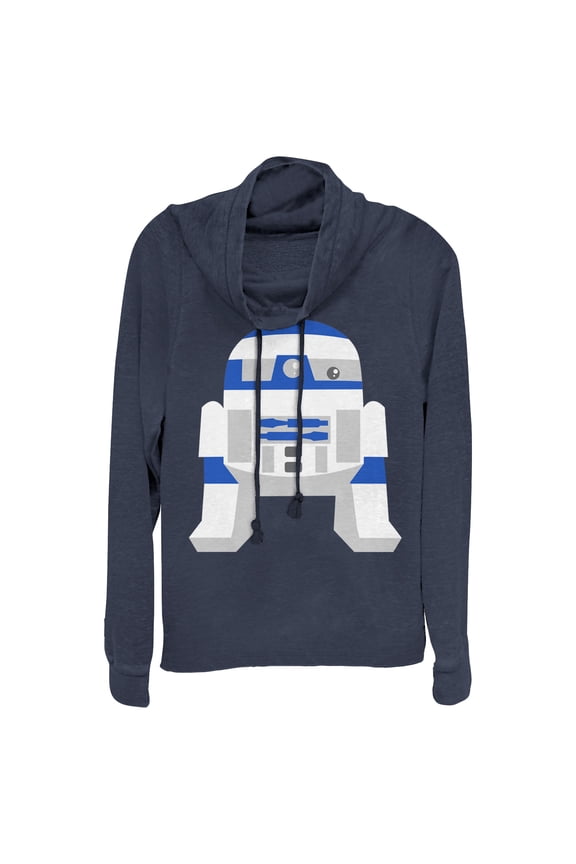 Junior's Star Wars Cute Cartoon R2-D2 Cowl Neck Sweatshirt Navy Blue X Small
