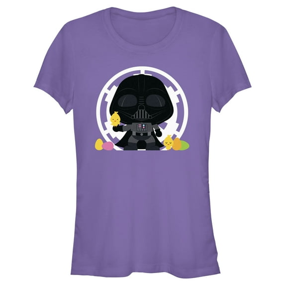 Junior's Star Wars Darth Vader Loves Easter and Baby Chickens Graphic Tee Purple X Large