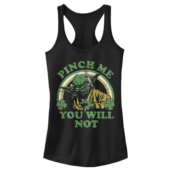 Junior's Star Wars Do Not Pinch Yoda  Racerback Tank Top Black Small