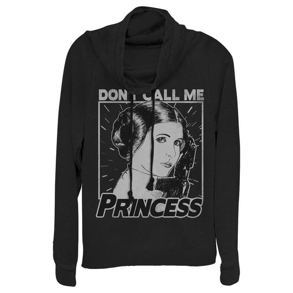 Junior's Star Wars Don't Call Me Princess Cowl Neck Sweatshirt Black Large