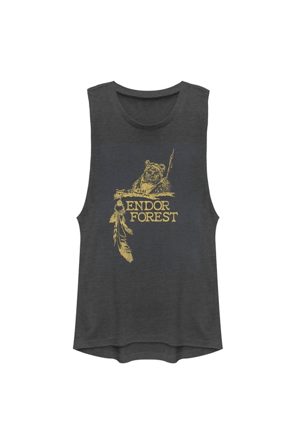 Junior's Star Wars Ewok Endor Forest  Festival Muscle Graphic Tee Charcoal Small