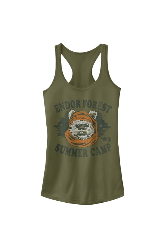Junior's Star Wars Ewok Summer Camp Racerback Tank Top Military Green Medium