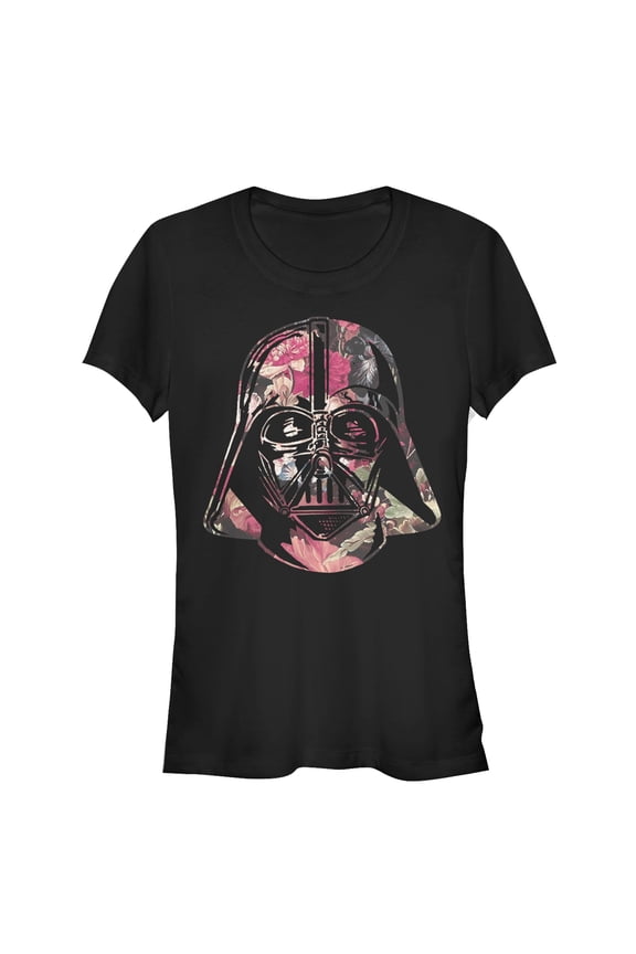 Junior's Star Wars Floral Print Vader Graphic Tee Black Medium