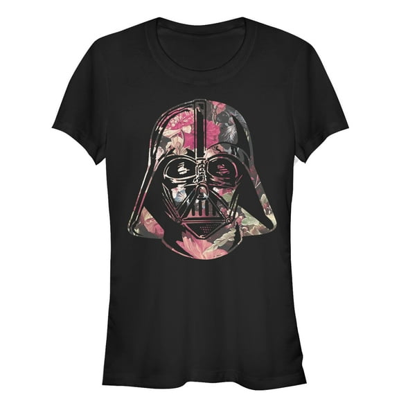 Junior's Star Wars Floral Print Vader  Graphic Tee Black X Large