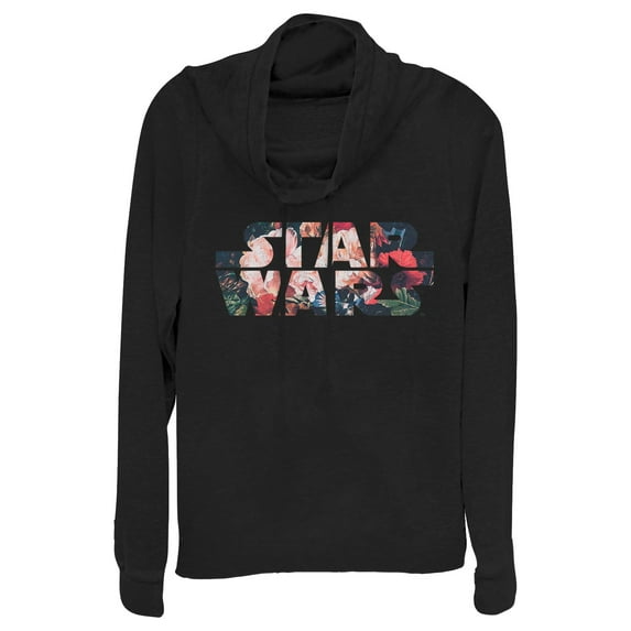 Junior's Star Wars Flower Logo Cowl Neck Sweatshirt Black Large