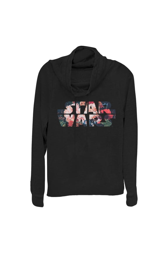 Junior's Star Wars Flower Logo Cowl Neck Sweatshirt Black Small