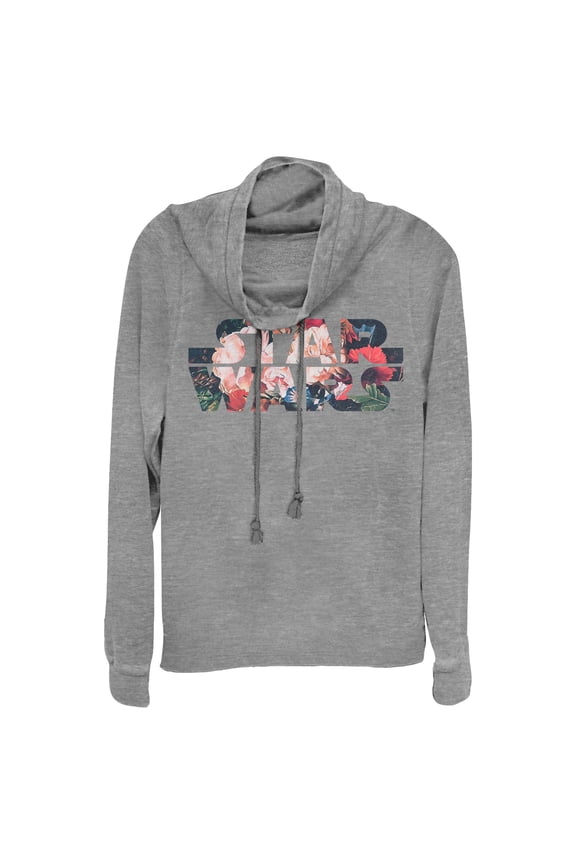 Junior's Star Wars Flower Logo Cowl Neck Sweatshirt Gray Heather Large