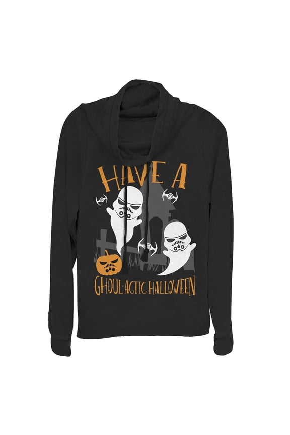 Junior's Star Wars Ghoulactic Halloween Stormtrooper Cowl Neck Sweatshirt Black Small