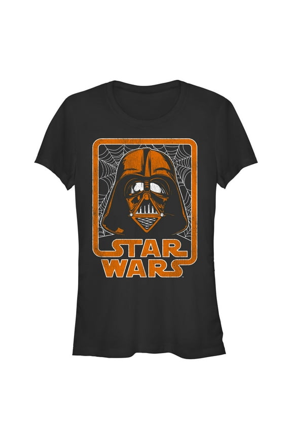 Junior's Star Wars Halloween Darth Vader Spider Webs Logo Graphic Tee