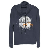 Junior's Star Wars Halloween Death Star Drip  Cowl Neck Sweatshirt Navy Blue Small