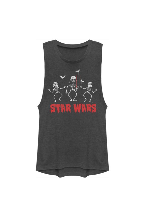 Junior's Star Wars Halloween Vader Skeletons Festival Muscle Graphic Tee Charcoal Large